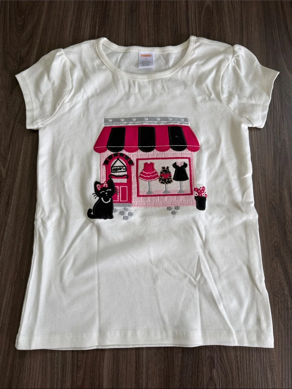 Girls Size 8 Like New Gymboree White Tee with Pink & Black Cat Boutique Graphic